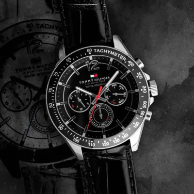 Tommy Hilfiger Quartz Analog Black Dial Leather Strap Watch